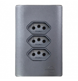 Conjunto Tomada Tripla 20a 4x2 - Novara Preto Grafite Total